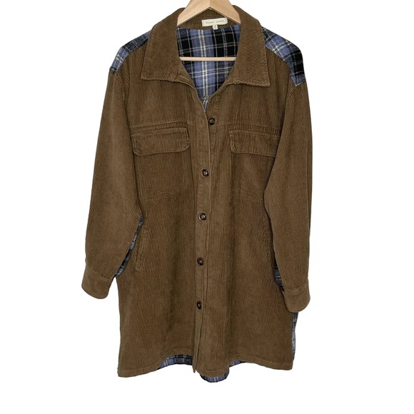 Gilded Intent Jackets & Blazers - Gilded Intent Women's Button Front Shacket Size Medium Brown Blue Plaid Corduroy